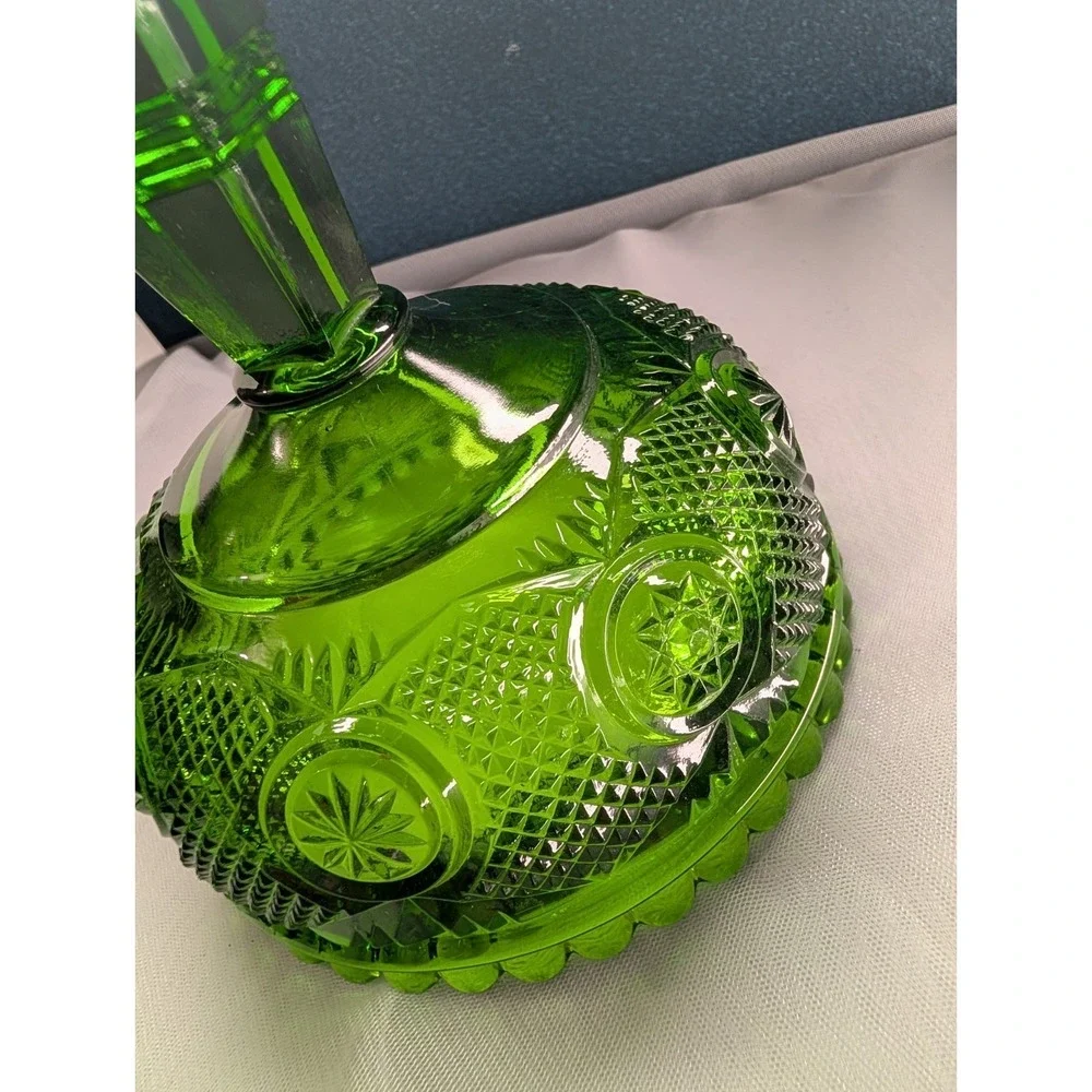 Vintage Emerald Glass Star And Punty Pedestal Compote Dish, Mid-Century